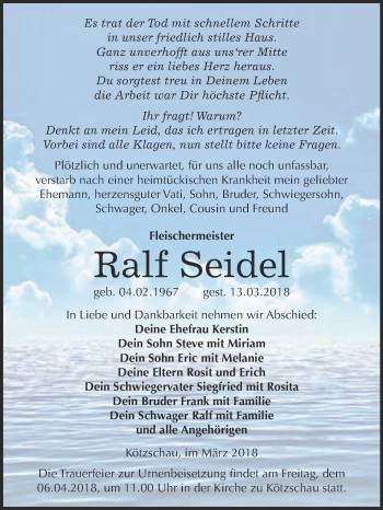 Traueranzeige von Ralf Seidel von Super Sonntag Merseburg