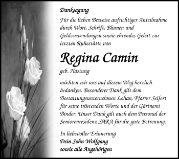 Traueranzeige von Regina Camin von WVG - Wochenspiegel Bitterfeld