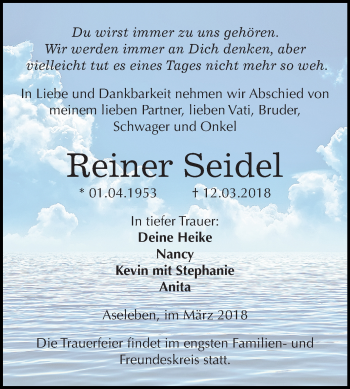 Traueranzeige von Reiner Seidel von Mitteldeutsche Zeitung