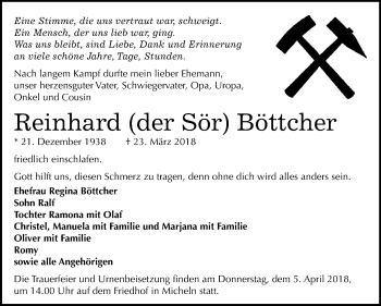 Traueranzeige von Reinhard Böttcher von Mitteldeutsche Zeitung Köthen