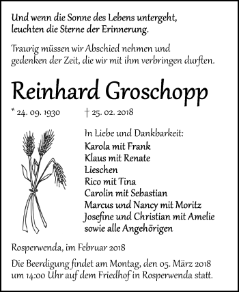 Traueranzeige von Reinhard Groschopp von Mitteldeutsche Zeitung Sangerhausen