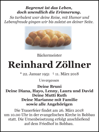 Traueranzeige von Reinhard Zöllner von Mitteldeutsche Zeitung Bitterfeld