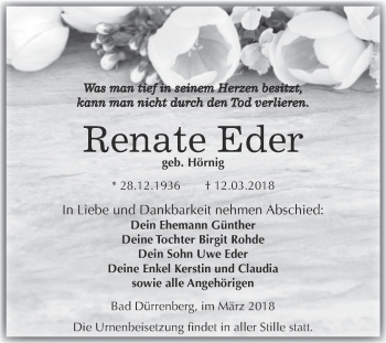 Traueranzeige von Renate Eder von Super Sonntag Merseburg
