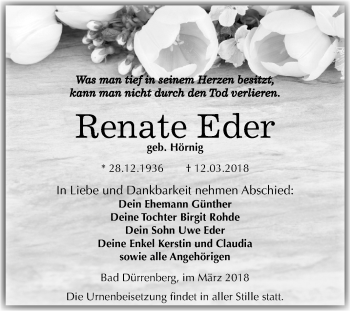 Traueranzeige von Renate Eder von Mitteldeutsche Zeitung Merseburg/Querfurt