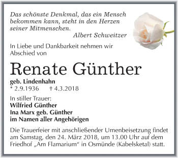Traueranzeige von Renate Günther von Mitteldeutsche Zeitung Halle/Saalkreis