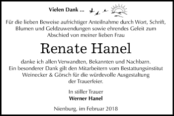 Traueranzeige von Renate Hanel von Mitteldeutsche Zeitung Bernburg