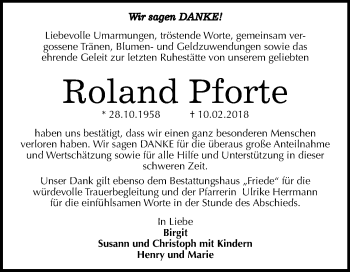 Traueranzeige von Roland Pforte von Mitteldeutsche Zeitung Dessau-Roßlau