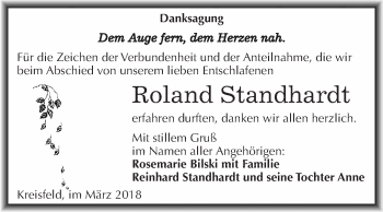 Traueranzeige von Roland Standhardt von Wochenspiegel Mansfelder Land