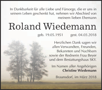 Traueranzeige von Roland Wiedemann von Super Sonntag Wittenberg
