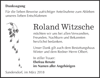 Traueranzeige von Roland Witzsche von WVG - Wochenspiegel Bitterfeld
