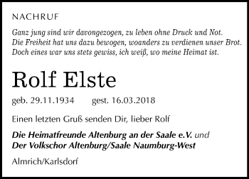 Traueranzeige von Rolf Elste von Mitteldeutsche Zeitung