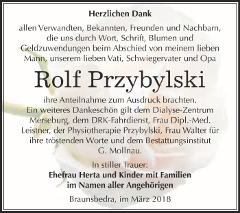Traueranzeige von Rolf Przybylski von WVG - Wochenspiegel Merseburg