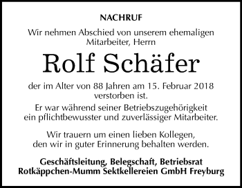 Traueranzeige von Rolf Schäfer von Mitteldeutsche Zeitung
