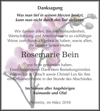 Traueranzeige von Rosemarie Bein von Super Sonntag Bernburg