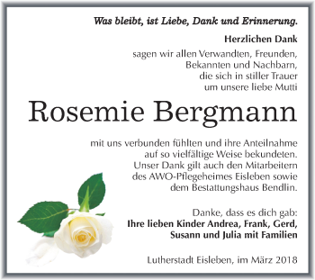 Traueranzeige von Rosemie Bergmann von Mitteldeutsche Zeitung