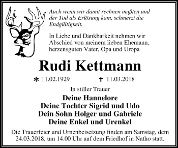 Traueranzeige von Rudi Kettmann von Mitteldeutsche Zeitung Dessau-Roßlau
