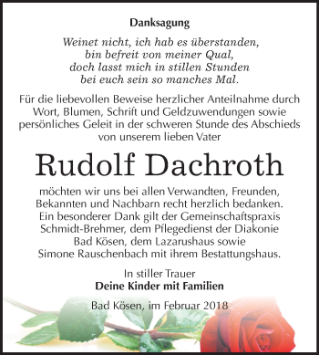 Traueranzeige von Rudolf Dachroth von Mitteldeutsche Zeitung