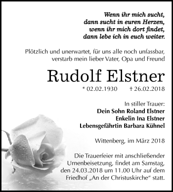 Traueranzeige von Rudolf Elstner von Mitteldeutsche Zeitung
