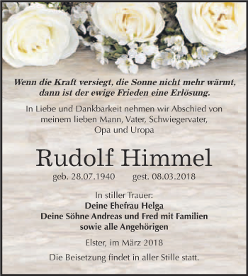 Traueranzeige von Rudolf Himmel von Super Sonntag Wittenberg