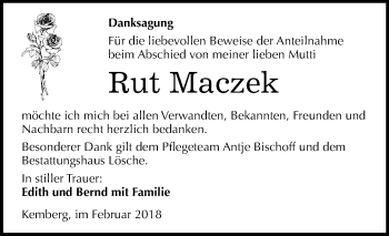 Traueranzeige von Rut Maczek von Mitteldeutsche Zeitung