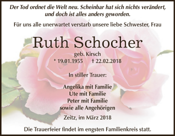 Traueranzeige von Ruth Schocher von Super Sonntag Zeitz
