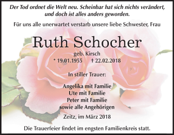 Traueranzeige von Ruth Schocher von Mitteldeutsche Zeitung Zeitz