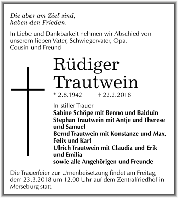 Traueranzeige von Rüdiger Trautwein von Mitteldeutsche Zeitung