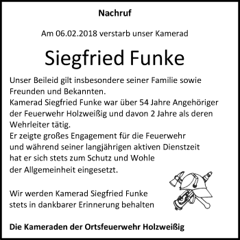 Traueranzeige von Siegfried Funke von Mitteldeutsche Zeitung Bitterfeld