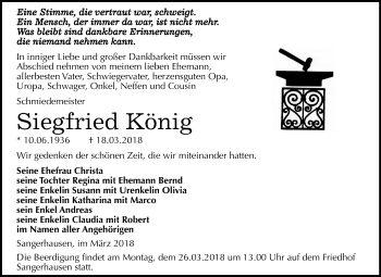 Traueranzeige von Siegfried König von Mitteldeutsche Zeitung Sangerhausen