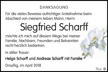 Traueranzeige von Siegfried Scharff von Super Sonntag Zeitz