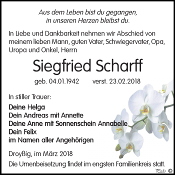 Traueranzeige von Siegfried Scharff von Mitteldeutsche Zeitung Zeitz