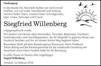 Traueranzeige von Siegfried Willenberg von Wochenspiegel Mansfelder Land