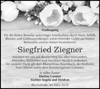 Traueranzeige von Siegfried Ziegner von Wochenspiegel Mansfelder Land