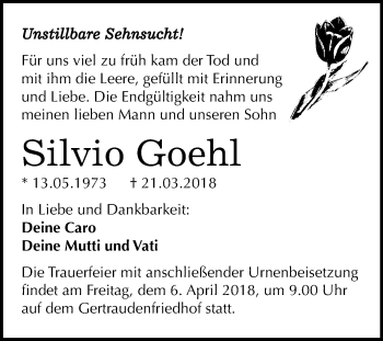 Traueranzeige von Silvio Goehl von Mitteldeutsche Zeitung Halle/Saalkreis