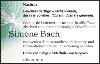 Traueranzeige von Simone Bach von Mitteldeutsche Zeitung Weißenfels