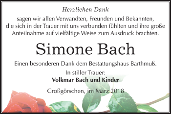 Traueranzeige von Simone Bach von Mitteldeutsche Zeitung Weißenfels
