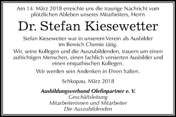 Traueranzeige von Stefan Kiesewetter von Mitteldeutsche Zeitung Merseburg/Querfurt