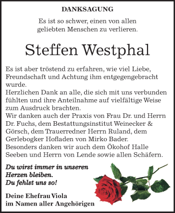 Traueranzeige von Steffen Westphal von Mitteldeutsche Zeitung Bernburg