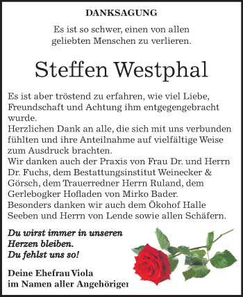 Traueranzeige von Steffen Westphal von Mitteldeutsche Zeitung Halle/Saalkreis