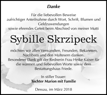 Traueranzeige von Sybille Skrzipeck von Mitteldeutsche Zeitung