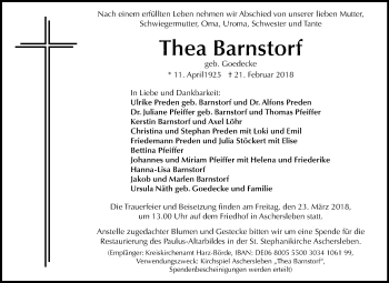 Traueranzeige von Thea Barnstorf von Mitteldeutsche Zeitung Aschersleben