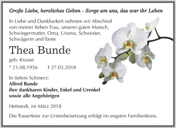 Traueranzeige von Thea Bunde von Mitteldeutsche Zeitung