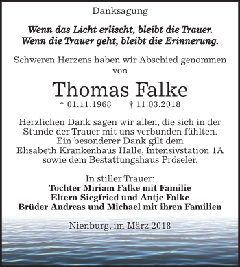 Traueranzeige von Thomas Falke von Mitteldeutsche Zeitung Bernburg