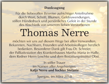 Traueranzeige von Thomas Nerre von Mitteldeutsche Zeitung Merseburg/Querfurt