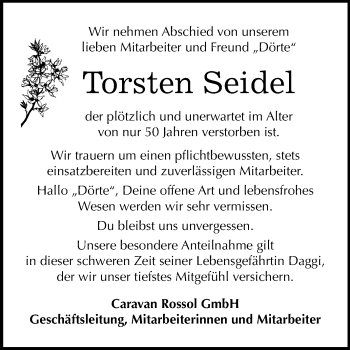 Traueranzeige von Torsten Seidel von Mitteldeutsche Zeitung