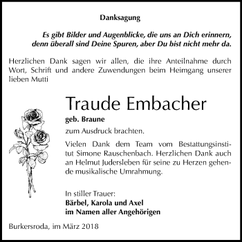 Traueranzeige von Traude Embacher von Mitteldeutsche Zeitung