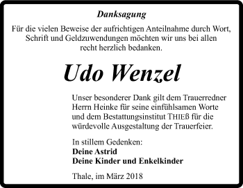 Traueranzeige von Udo Wenzel von Mitteldeutsche Zeitung Quedlinburg