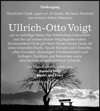 Traueranzeige von Ullrich-Otto Voigt von WVG - Wochenspiegel Quedlinburg