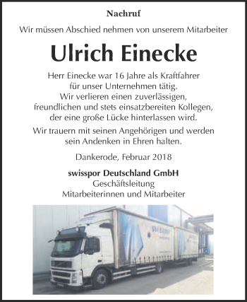 Traueranzeige von Ulrich Einecke von Super Sonntag Quedlinburg