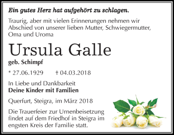Traueranzeige von Ursula Galle von Mitteldeutsche Zeitung